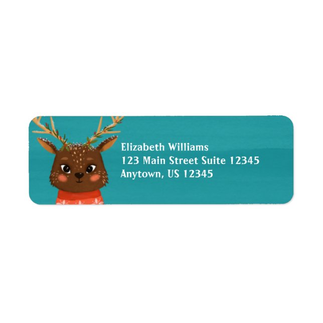 Christmas Deer Blue Retourner Adresse Étiquettes (Devant)