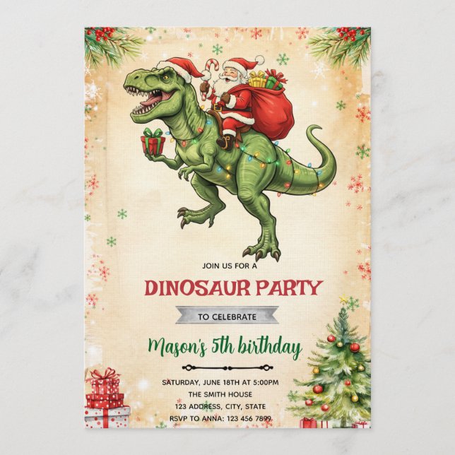 Christmas dinosaur and santa invitation (Devant)