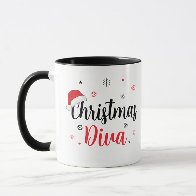 Christmas Diva Santa Hat Modern Script Mug (Gauche)
