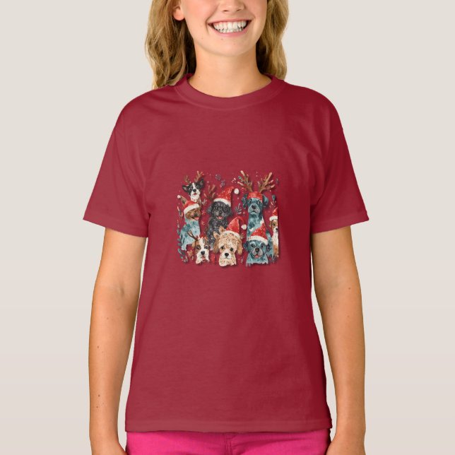 Christmas Dog Line Art T-Shirt | Minimalist Holida (Devant)