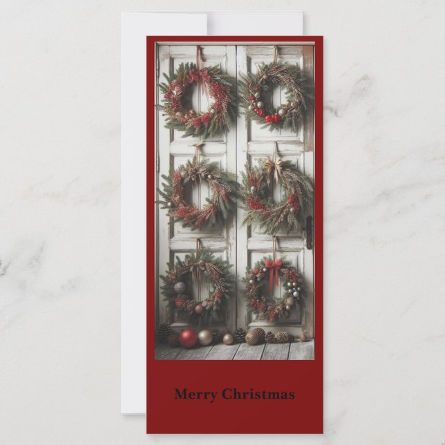 Christmas Door Wreath Holiday Personalized Card (Devant)