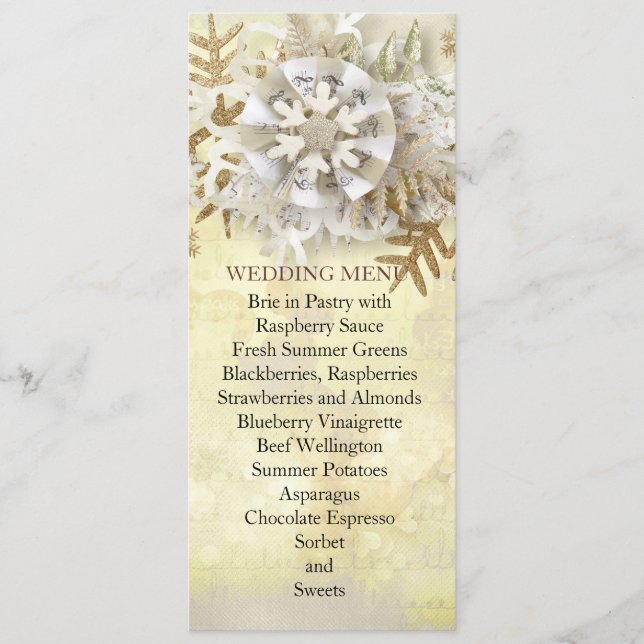 Christmas Elegant Gold Snowflakes Menu Mariage (Devant)