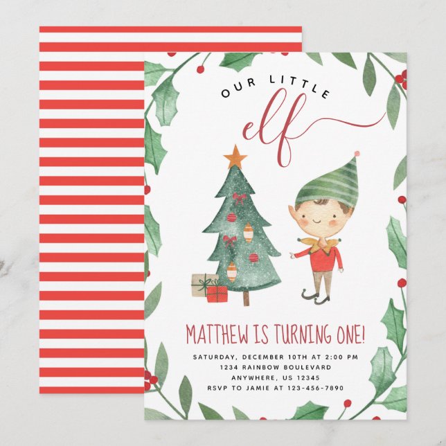 Christmas Elf Anniversaire Fête Invitation Garçon (Devant / Derrière)