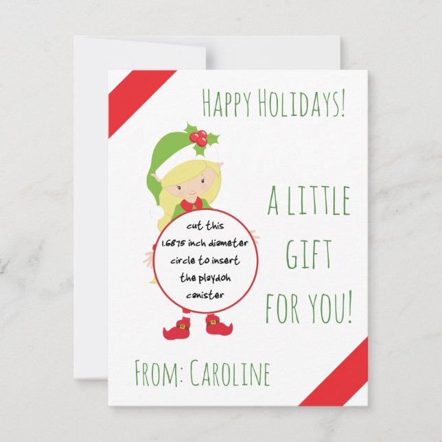Christmas Elf Play Doh Card, carte de faveur, vaca (Devant)