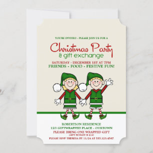 Christmas Elves Échange de cadeaux Invitation de f