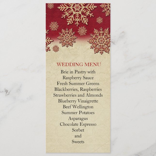 Christmas Eve Red Snowflakes Menu Mariage (Devant)
