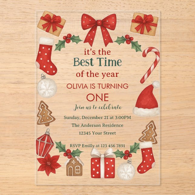 Christmas First Birthday Invitation | Festive (Recto)