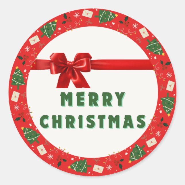 Christmas Gift Wrapping Sticker | Red Wreath & Rib (Devant)