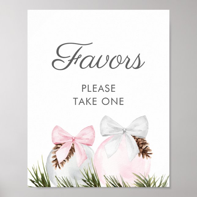 Christmas Girl Baby Shower Favors Sign Poster (Devant)