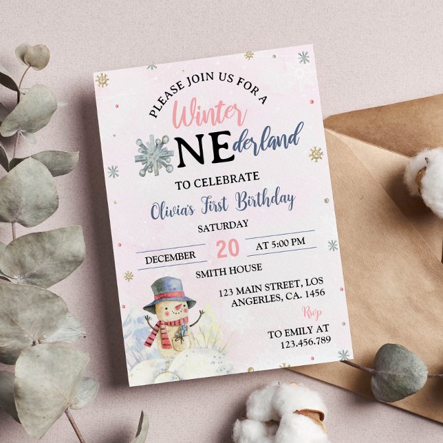 Christmas Girl ONEderland Snowman Invitation (Créateur téléchargé)
