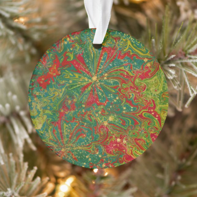 Christmas Green Red Gold abstract marbled acrylic  (Arbre)