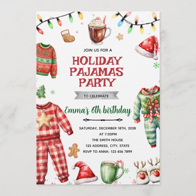 Christmas Holiday Pajama Party Invitation (Devant)