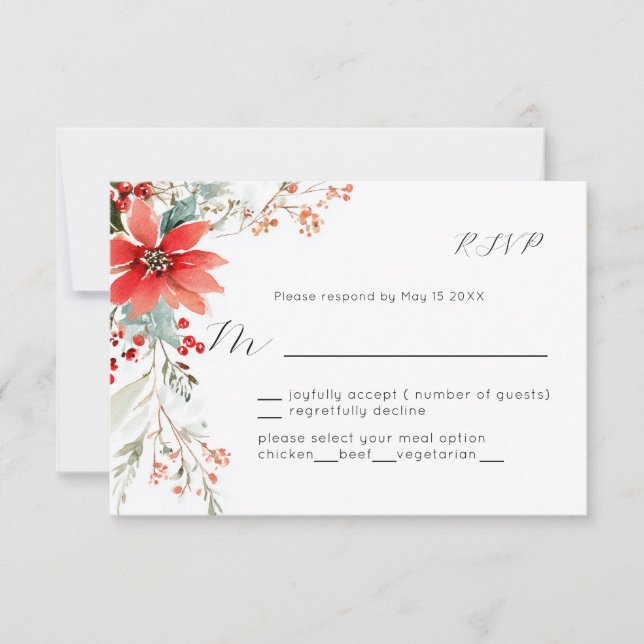 Christmas Holiday Poinsettia floral Wedding RSVP (Devant)