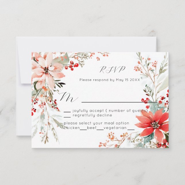 Christmas Holiday Poinsettia floral Wedding RSVP (Devant)