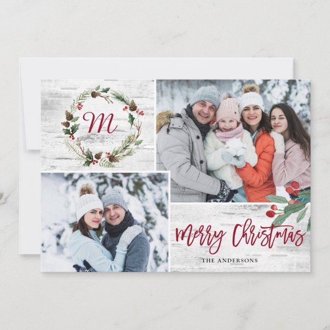 Christmas Holly 2 PHOTOS Collage Bark Carte de vac (Devant)