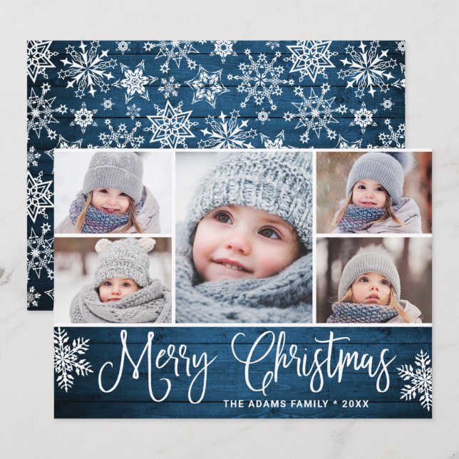 Christmas Holly Berry Rustic 5 PHOTO Carte de voeu (Devant / Derrière)