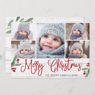 Christmas Holly Berry Rustic 5 PHOTO Carte de voeu