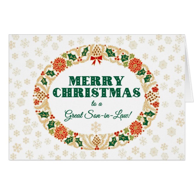 Christmas Holly Wreath, pour gendre, Snowflakes (Devant horizontal)