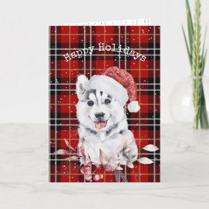 Christmas Husky Sur Carte Tartan Plaid