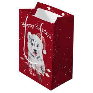 Christmas Husky Sur Red Medium Sac Cadeau