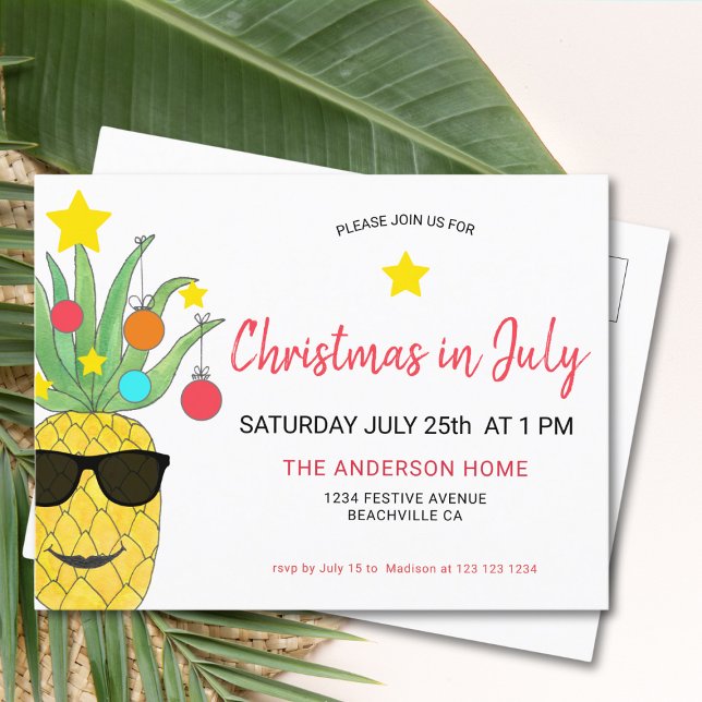 Christmas In July Pineapple Invitation Postcard (Créateur téléchargé)