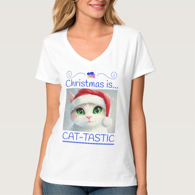 Christmas Is Cat-tastic Cute Cat T-Shirt (Devant)