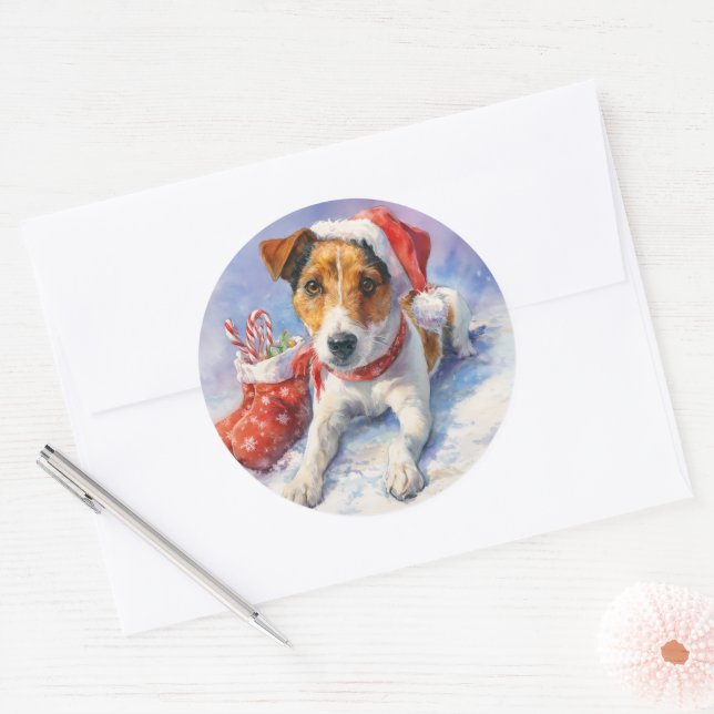  Christmas Jack Russell Round Sticker (Enveloppe)