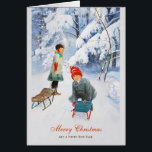 Christmas Jenny Nyström Winter play CC0392 Card<br><div class="desc">Jenny Nyström, Kalkåkande barn (Children sledding) Watercolour et gouache. Signed Jenny Nyström and dated 1910. The picture shows two children, a boy and a girl, at the top of a sled run. You can see they have been sledding for quite a while, their clothes are snowy and perhaps even a...</div>