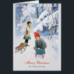 Christmas Jenny Nyström Winter play CC0392 Card<br><div class="desc">Jenny Nyström, Kalkåkande barn (Children sledding) Watercolour et gouache. Signed Jenny Nyström and dated 1910. The picture shows two children, a boy and a girl, at the top of a sled run. You can see they have been sledding for quite a while, their clothes are snowy and perhaps even a...</div>