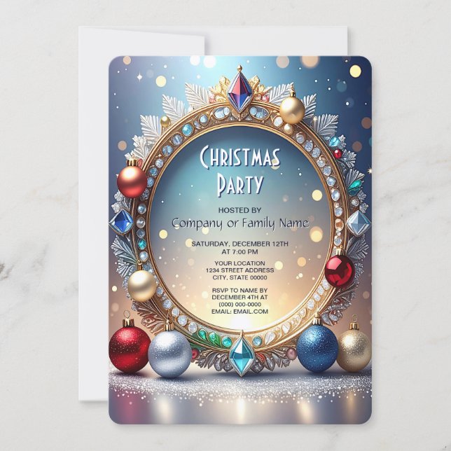 Christmas Jewel Frame Holiday Party Invitation (Devant)