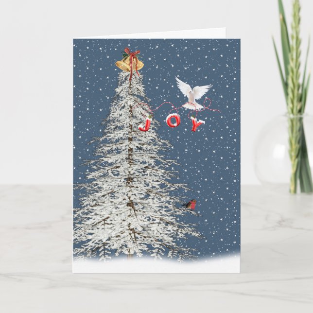 Christmas Joy Dove with White Tree Carte de vacanc (Devant)