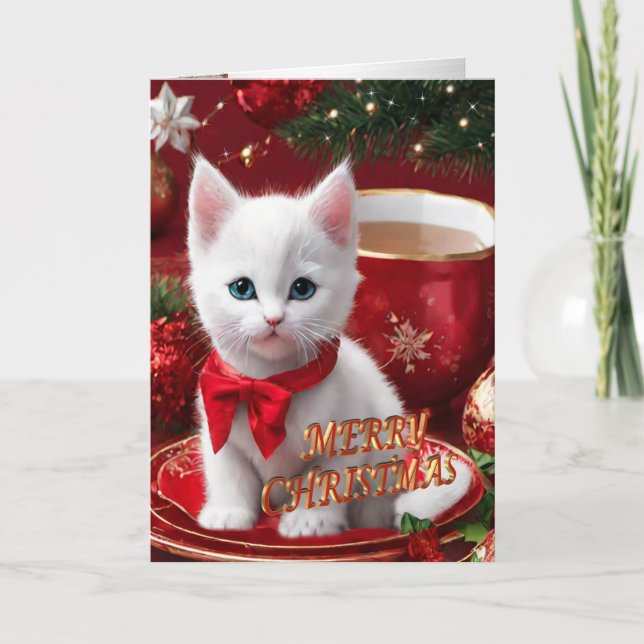 Christmas Kitten dans une carte de vacances tasse  (Devant)