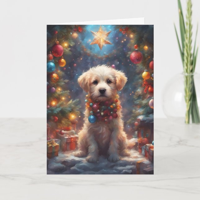 Christmas Labradoodle Puppy Art carte (Devant)