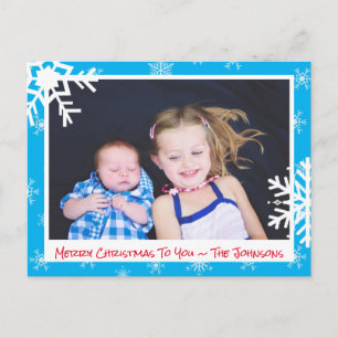 Christmas Light Blue Snowflakes Famille Carte phot