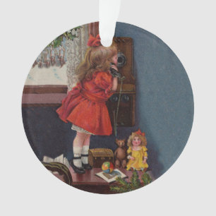 Christmas Little Girl Téléphone Antique