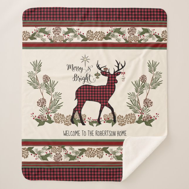Christmas Lodge Merry Bright Deer Buffalo Plaid (Devant)