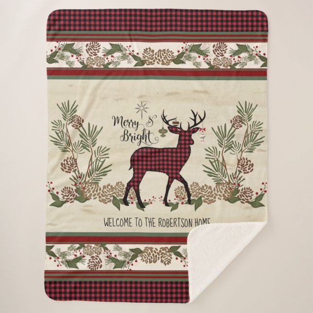 Christmas Lodge Merry Bright Deer Buffalo Plaid (Devant)