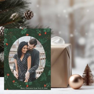Christmas Love Couple Photo Green Mistletoe Magnet