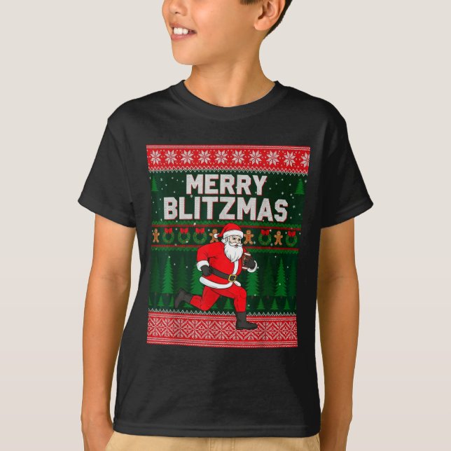 Christmas Merry Blitzmas Santa Football Ugly Sweat (Devant)