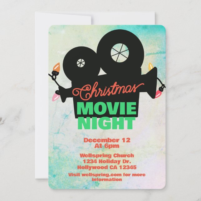 Christmas Movie Night Event Invitation (Devant)