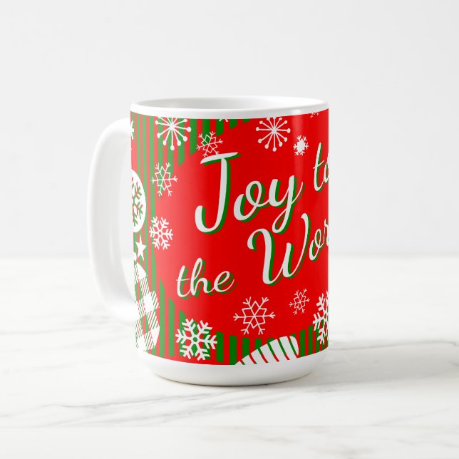 Christmas Mug – Joy to the World Red & Green (Devant gauche)
