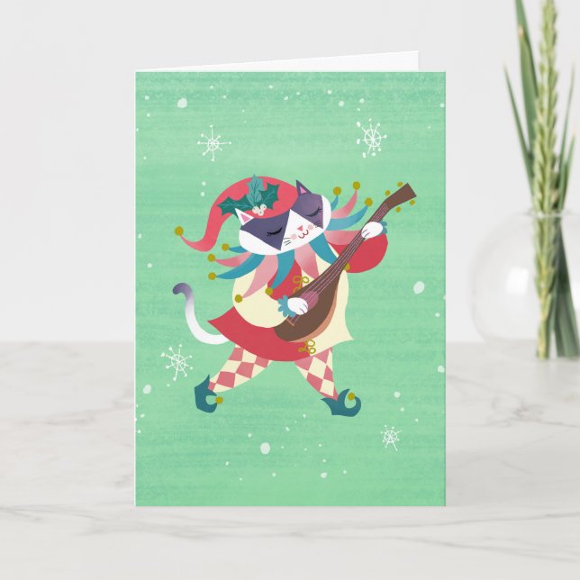 Christmas Music Elf Chat Carte de vacances (Devant)