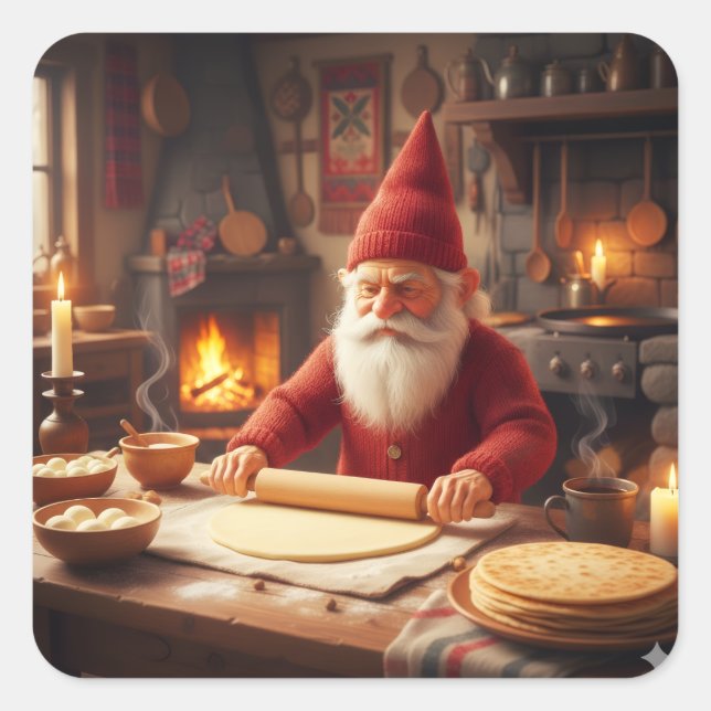Christmas Norwegian Nisse Making Lefse, Stickers (Devant)