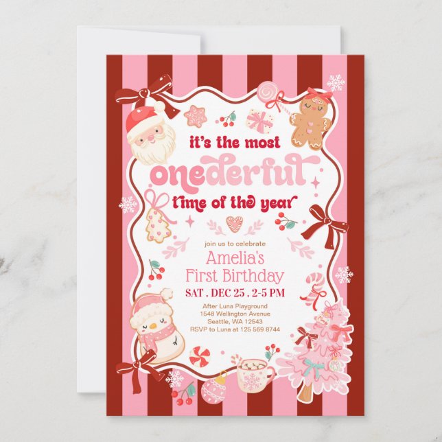 Christmas ONEderful Time First Birthday Invitation (Devant)