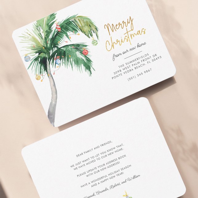 Christmas Palm Tree Moving Adresse Faire-part (Moving Coastal Christmas Holidays Change of Address Announcement)