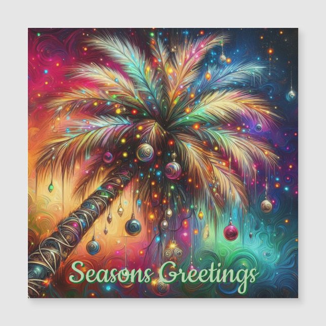Christmas Palm Tree Tropical Beach Magnetic Card (Devant)