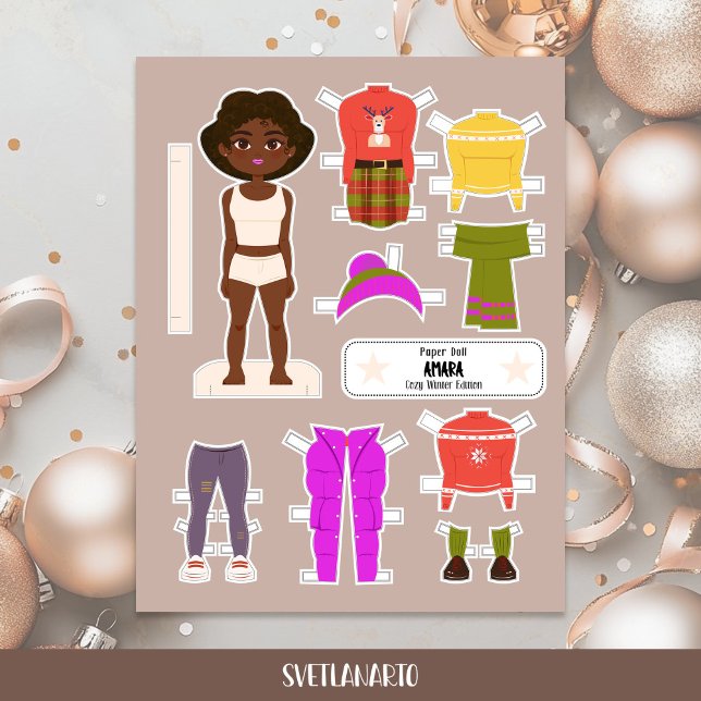 Christmas Paper Doll Black Girl Winter Outfits (Créateur téléchargé)