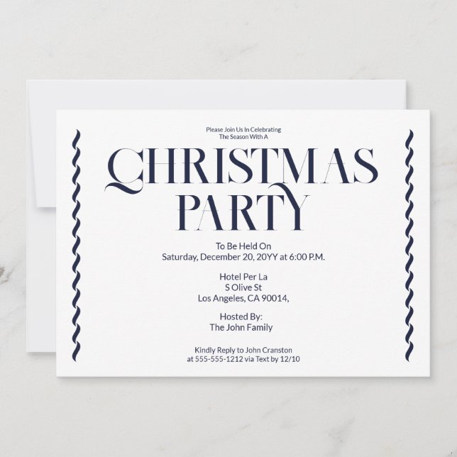 Christmas Party Vintage Elegant blue Invitation (Devant)