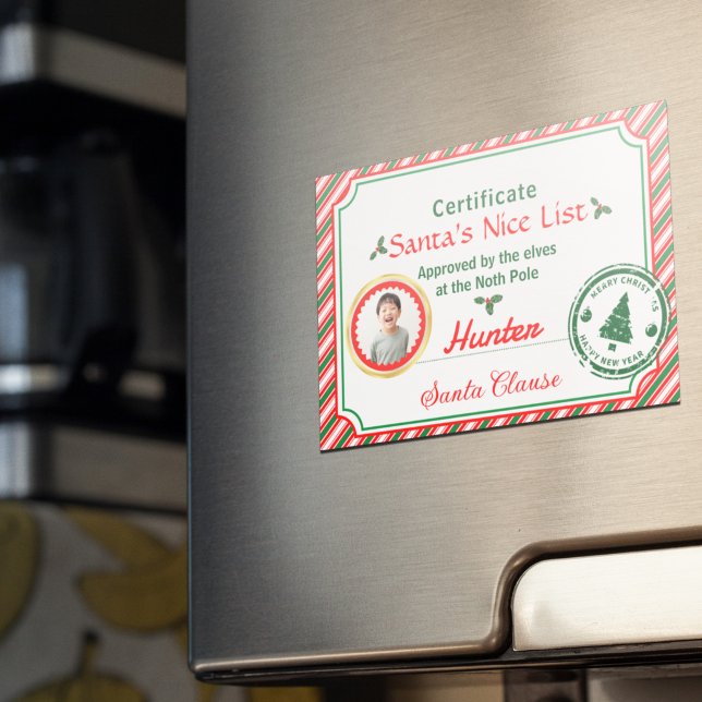 Christmas Photo Certificate Santa Nice List Magnet (Créateur téléchargé)