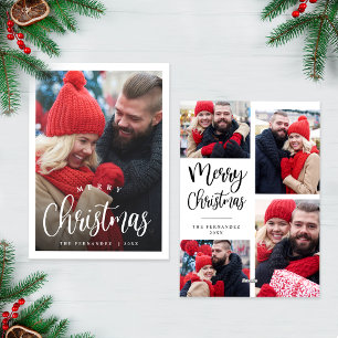 Christmas Photo Collage Modern Script Carte de vac